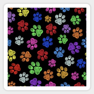 Doodle colorful paw print black background Sticker